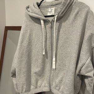 OFFLINE by Aerie Grey cropped zip up hoodie size M